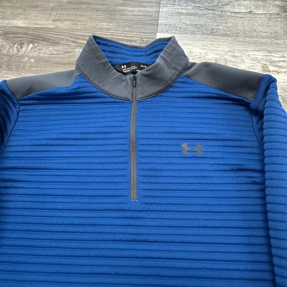 Under Armour Sweatshirt Blue Gray Mens‎ L ColdGear Quarter Zip Ribbed Pullover - Picture 1 of 7